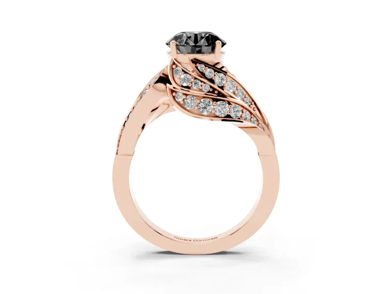 Round Bypass Hidden Halo Engagement Ring Setting for a Black Center | Graduated Pavé | Rose Gold