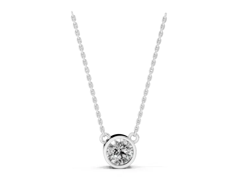 Round Lab-Grown Diamond Bezel Solitaire Pendant Necklace | Side Loop Bail | White Gold