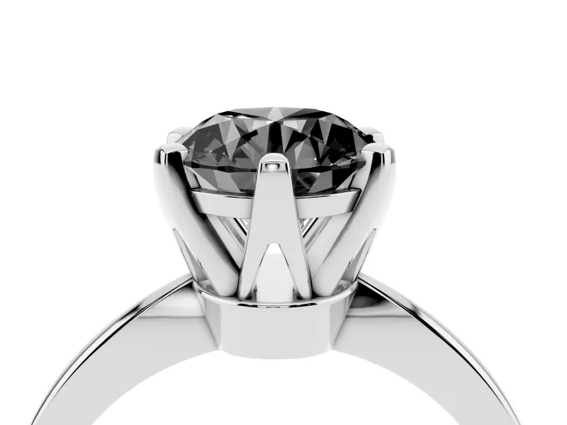 Fancy Black Round Cut Diamond Solitaire Engagement Ring Set in White gold with Slim Tapered Solitaire Band