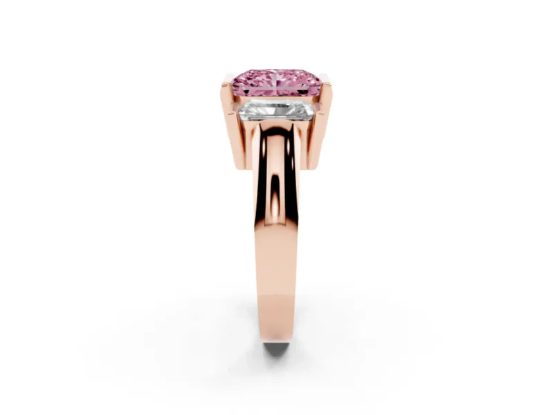Radiant Cut Channel-Set Three Stone Engagement Ring Setting for a Fancy Pink Lab-Grown Diamond | Rose Gold
