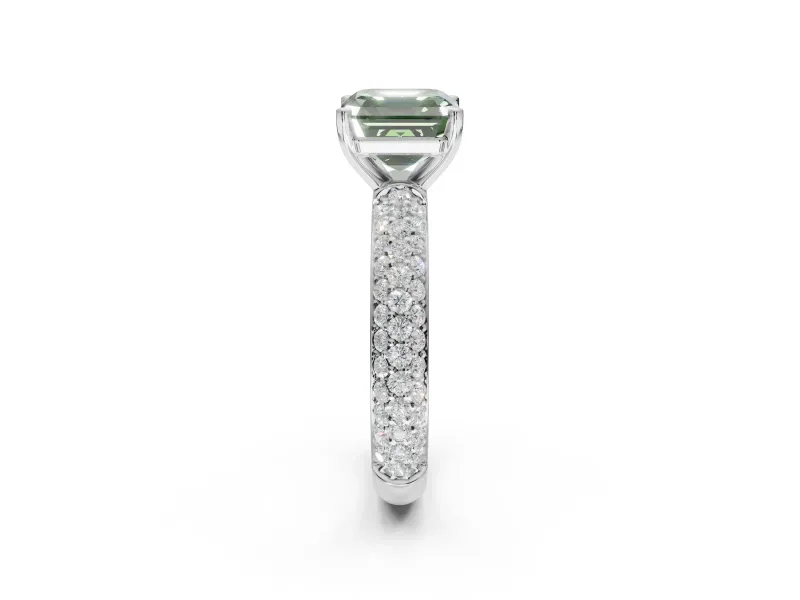 Asscher Cut Domed Pavé Engagement Ring Setting for a Fancy Green Lab-Grown Diamond | White Gold