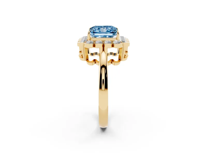 Princess Cut Halo Engagement Ring Setting for a Fancy Blue Lab-Grown Diamond | Yellow Gold - Design NV-24719