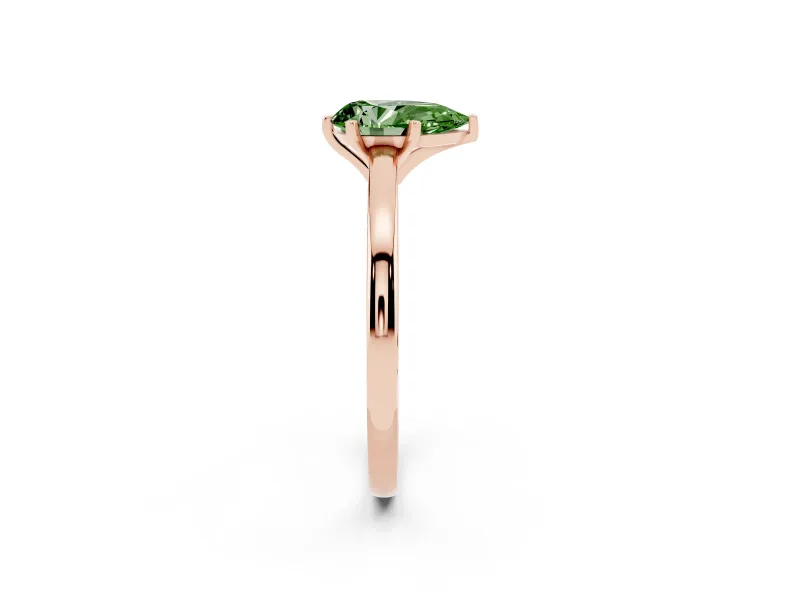 Fancy Green Pear Cut Diamond Solitaire Engagement Ring Set in Rose gold with Prong Setting on a Classic Band