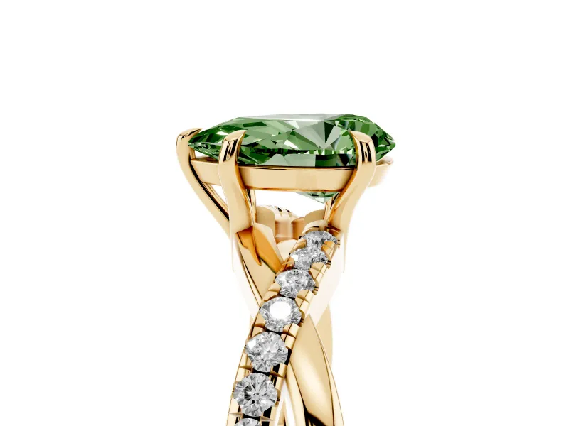 Pear-Shaped Crossover Engagement Ring Setting for a Fancy Green Lab-Grown Diamond | Yellow Gold
