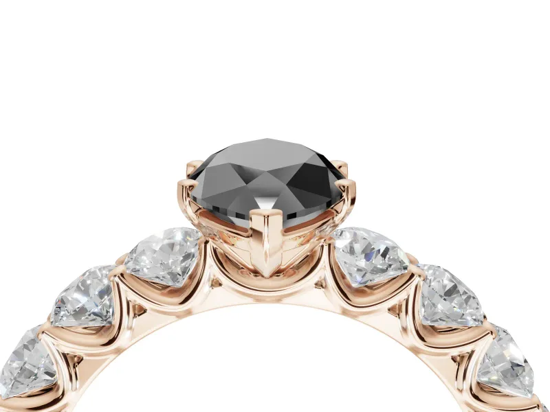 Marquise Side Stone Engagement Ring Setting for a Black Center | Scalloped Prong Accents | Rose Gold