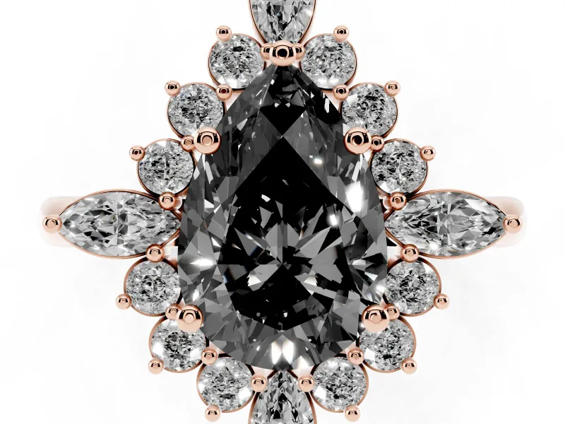 Pear-Shaped Cluster Halo Engagement Ring Setting for a Black Center | Rose Gold