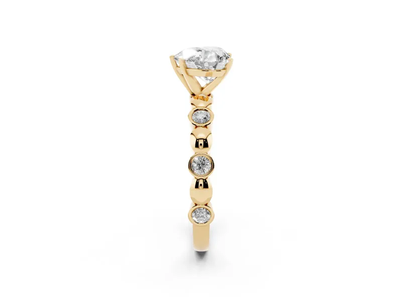 Heart-Shaped Bezel Station Engagement Ring Setting | Beaded Band | Yellow Gold