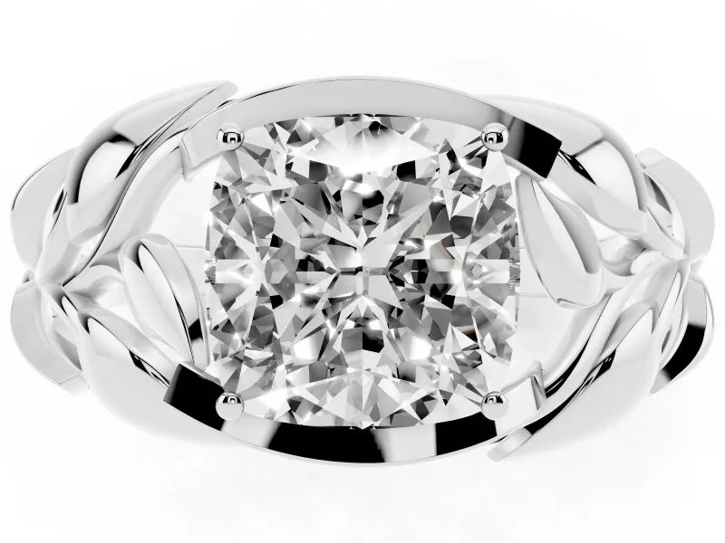 Cushion Cut Leaf Bypass Engagement Ring Setting | Pave Leaf Accents | Platinum