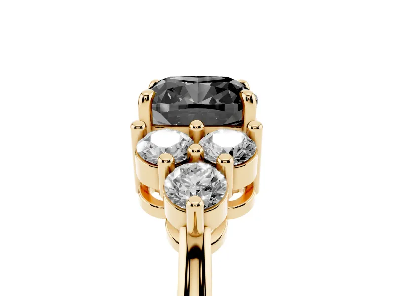 Cushion Cut Cluster Side Stone Engagement Ring Setting for a Black Center | Plain Band | Yellow Gold