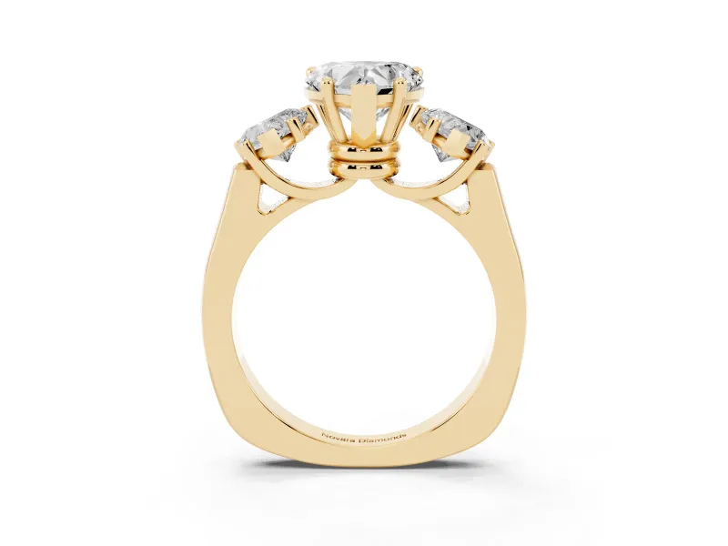 Heart-Shaped Three Stone Engagement Ring Setting | Plain Squared Band | Yellow Gold