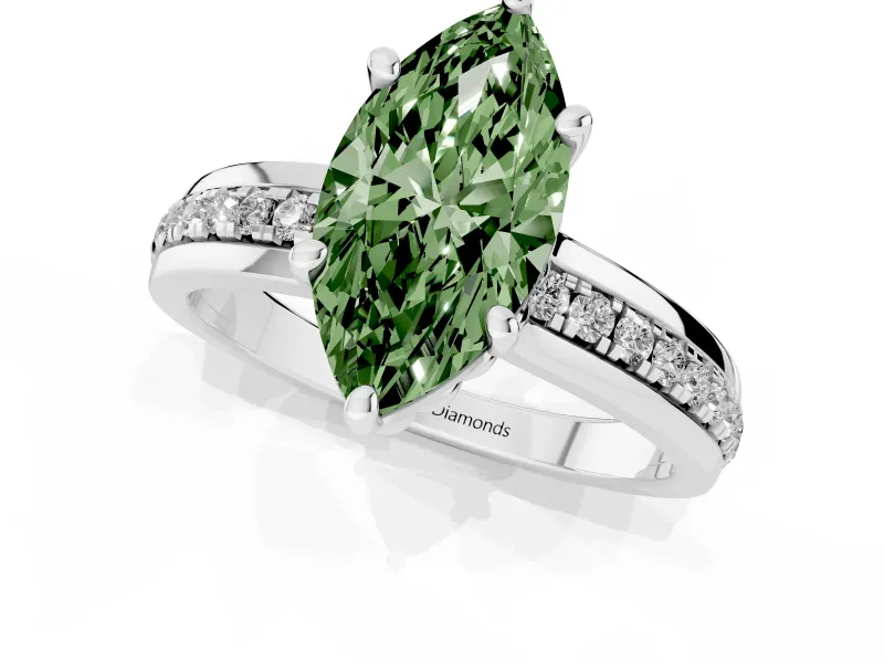 Marquise Channel Set Engagement Ring Setting for a Fancy Green Lab-Grown Diamond | Rope Collar | White Gold