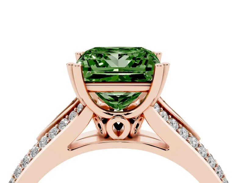 Princess Cut Split Shank Engagement Ring Setting for a Fancy Green Lab-Grown Diamond | Pave Band | Rose Gold