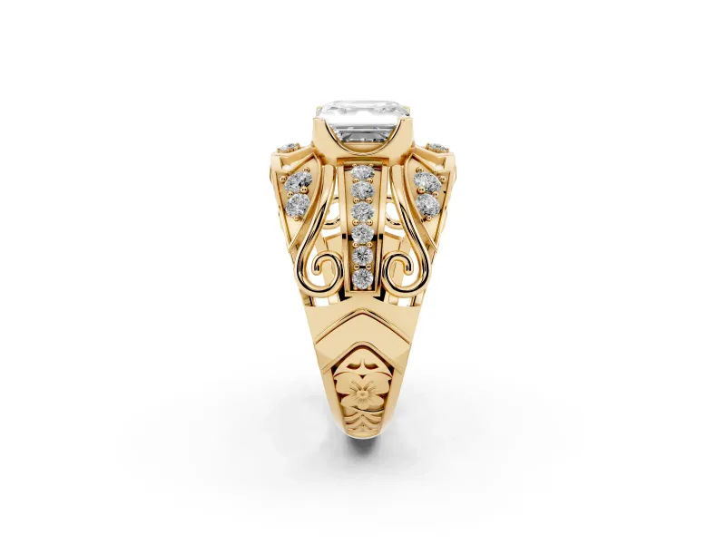 Asscher Cut Art Deco Graduated Pave Engagement Ring Setting | Split Shank | Yellow Gold