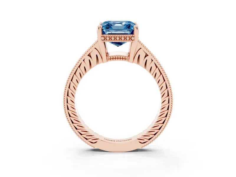 Asscher Cut Engraved Engagement Ring Setting for a Fancy Blue Lab-Grown Diamond | Rose Gold