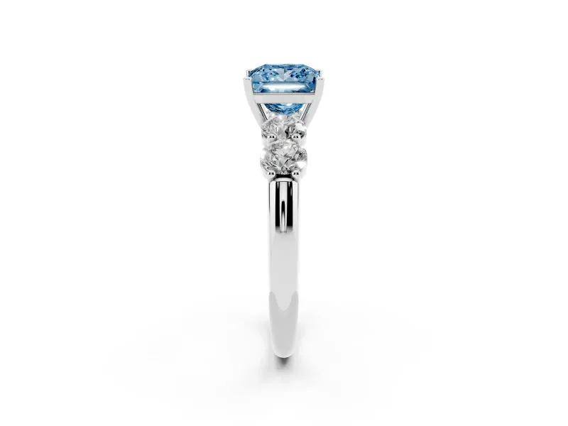 Princess Cut Five Stone Engagement Ring Setting for a Fancy Blue Lab-Grown Diamond | Plain Band | Sterling Silver