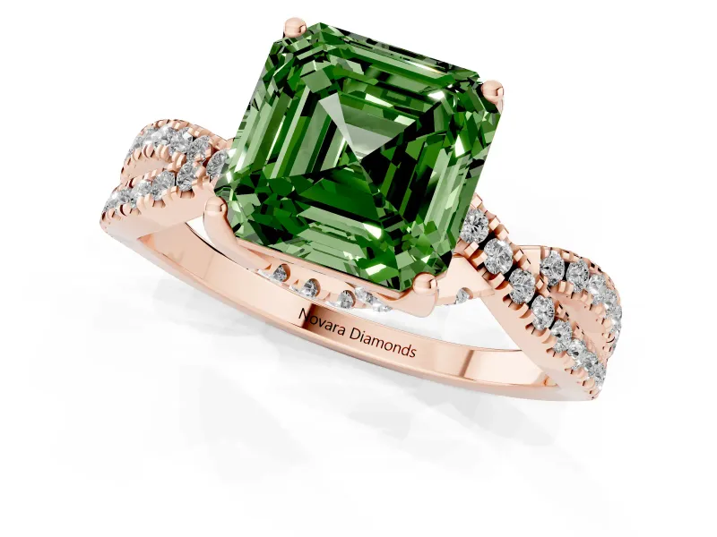 Asscher Cut Twisted Pave Engagement Ring Setting for a Fancy Green Lab-Grown Diamond | Split Shank | Rose Gold