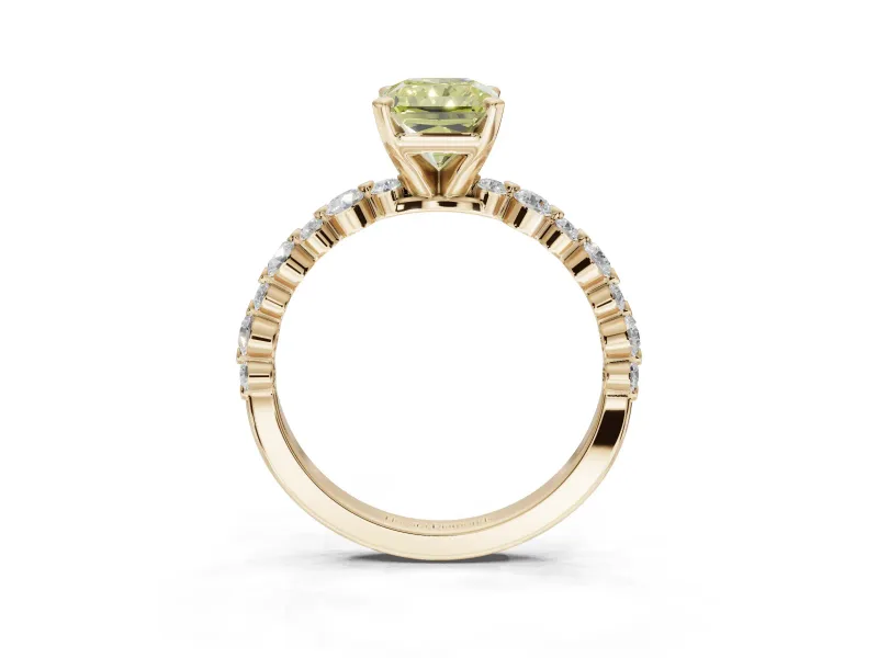 Radiant Cut Pavé Engagement Ring Setting for a Fancy Yellow Lab-Grown Diamond | Alternating Accents | Yellow Gold