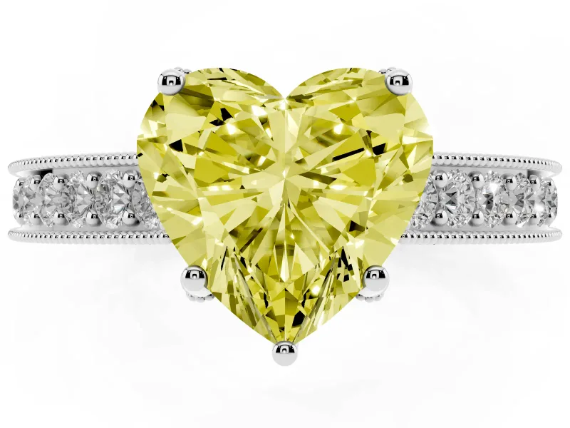 Heart-Shaped Hidden Halo Engagement Ring Setting for a Fancy Yellow Lab-Grown Diamond | Milgrain Pave | Sterling Silver