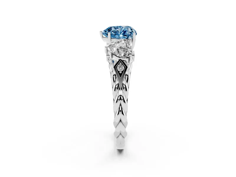 Heart-Shaped Three Stone Engagement Ring Setting for a Fancy Blue Lab-Grown Diamond | Braided Band | Platinum