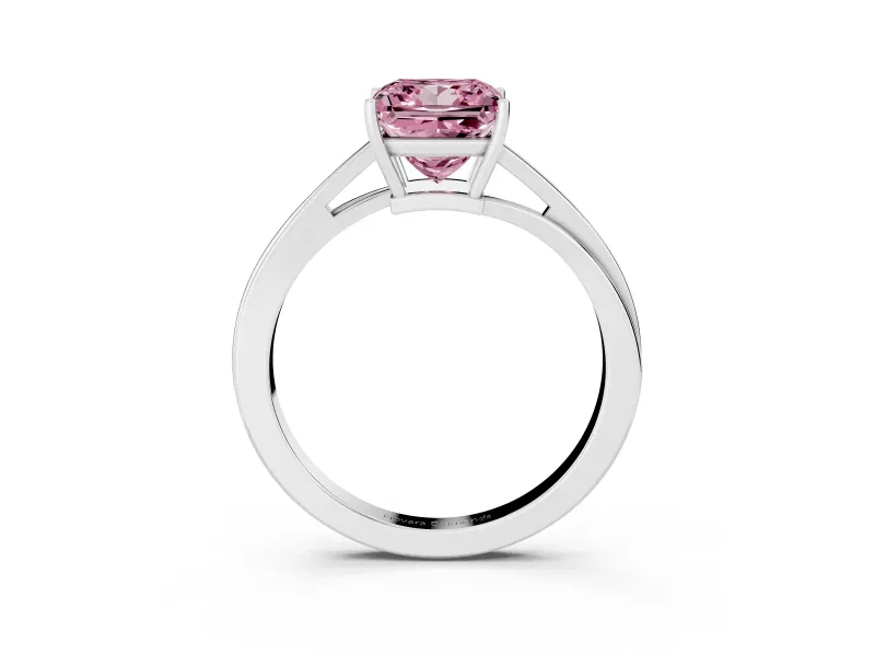 Fancy Pink Princess Cut Diamond Solitaire Twist Band Ring Set in Platinum with Prong Setting