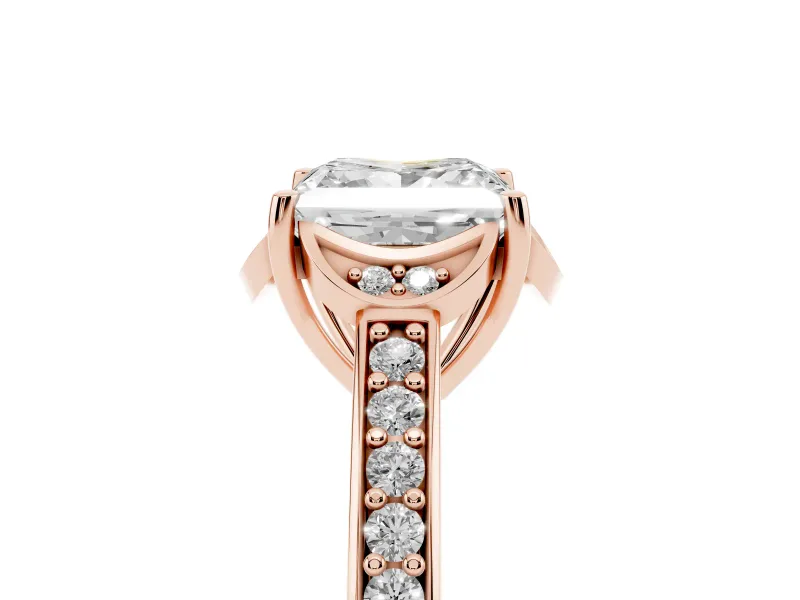 Princess Cut Floral Pavé Engagement Ring Setting | Petal Accents | Rose Gold