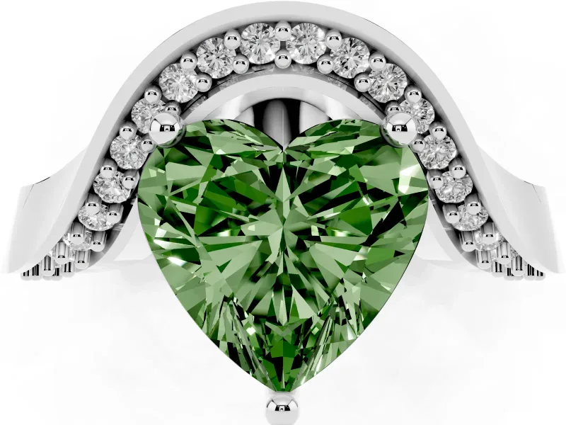 Heart-Shaped Bypass Engagement Ring Setting for a Fancy Green Lab-Grown Diamond | Pavé Ribbon | Sterling Silver