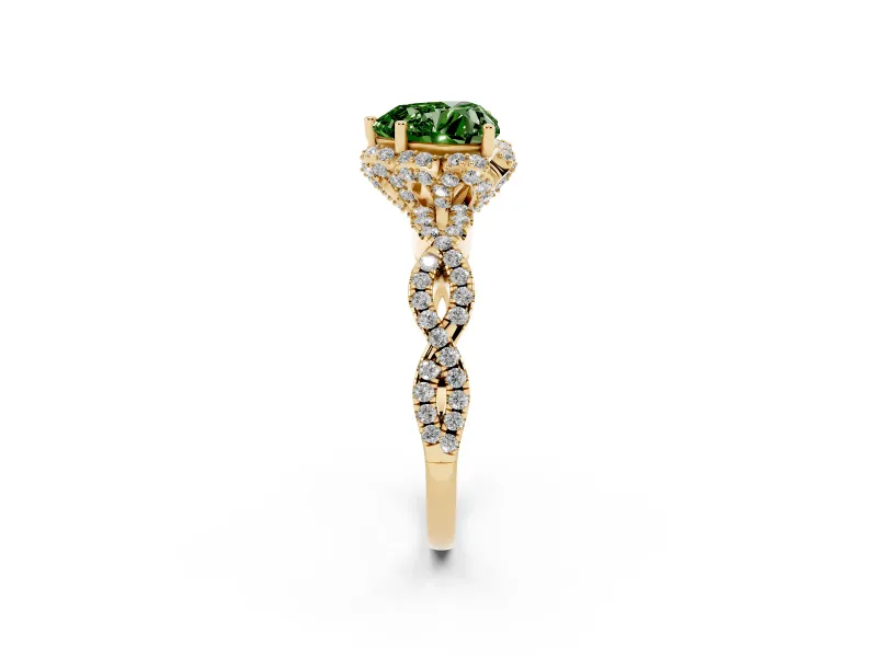 Heart-Shaped Halo Engagement Ring Setting for a Fancy Green Lab-Grown Diamond | Yellow Gold - Design NV-24725
