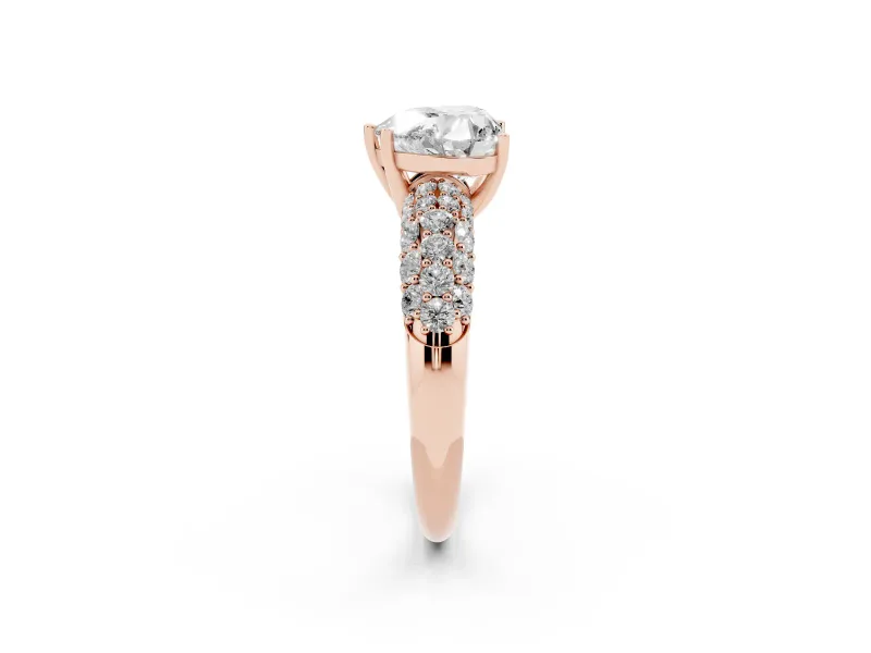 Heart-Shaped Multi Row Pave Solitaire Engagement Ring Setting | Domed Shoulders | Rose Gold