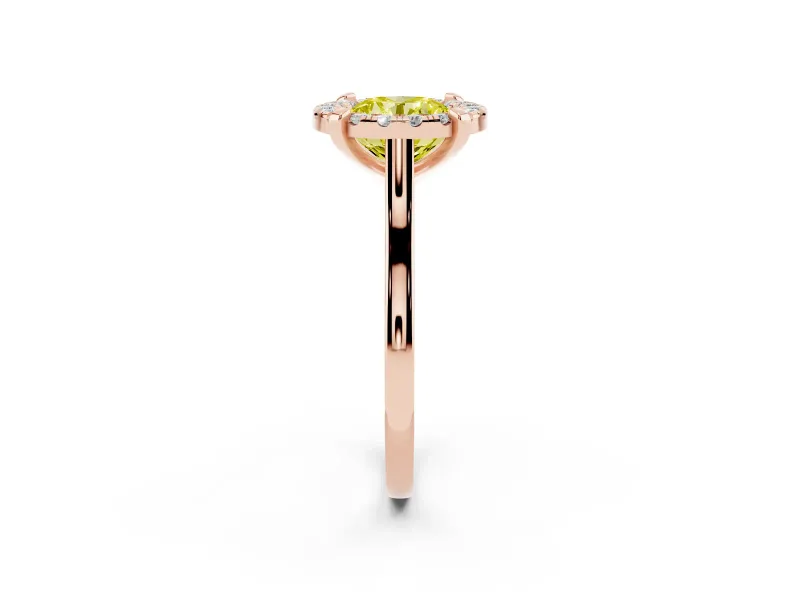 Round Halo Engagement Ring Setting for a Fancy Yellow Lab-Grown Diamond | Claw Corners | Rose Gold