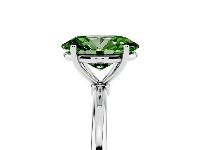 Fancy Green Oval Cut Diamond Solitaire Engagement Ring Set in White gold with Thin Band and Prong Setting