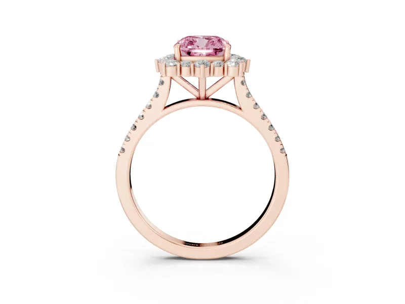 Cushion Cut Scalloped Halo Engagement Ring Setting for a Fancy Pink Lab-Grown Diamond | Single Row Pave | Rose Gold