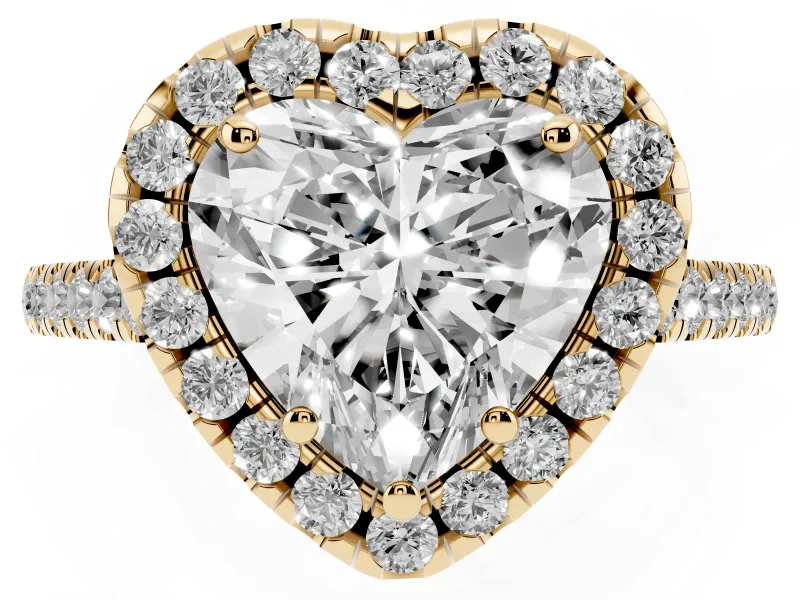 Heart-Shaped Raised Halo Engagement Ring Setting | Pave Band | Yellow Gold