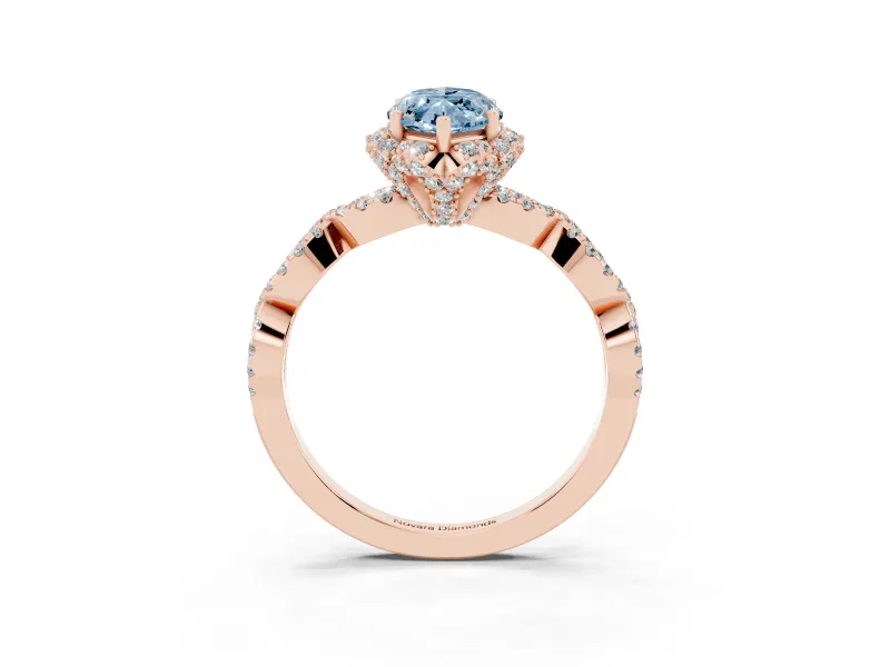 Marquise Milgrain Halo Engagement Ring Setting for a Fancy Blue Lab-Grown Diamond | Graduated Shoulders | Rose Gold