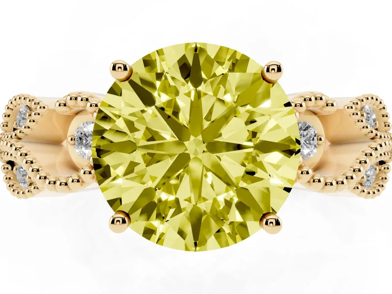 Round Vintage Engagement Ring Setting for a Fancy Yellow Lab-Grown Diamond | Yellow Gold