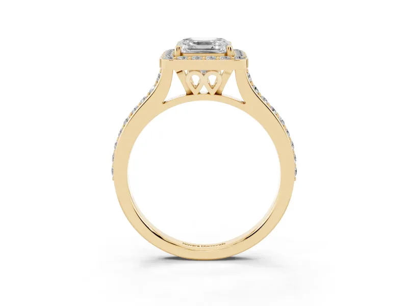 Asscher Cut Pavé Halo Engagement Ring Setting | Yellow Gold