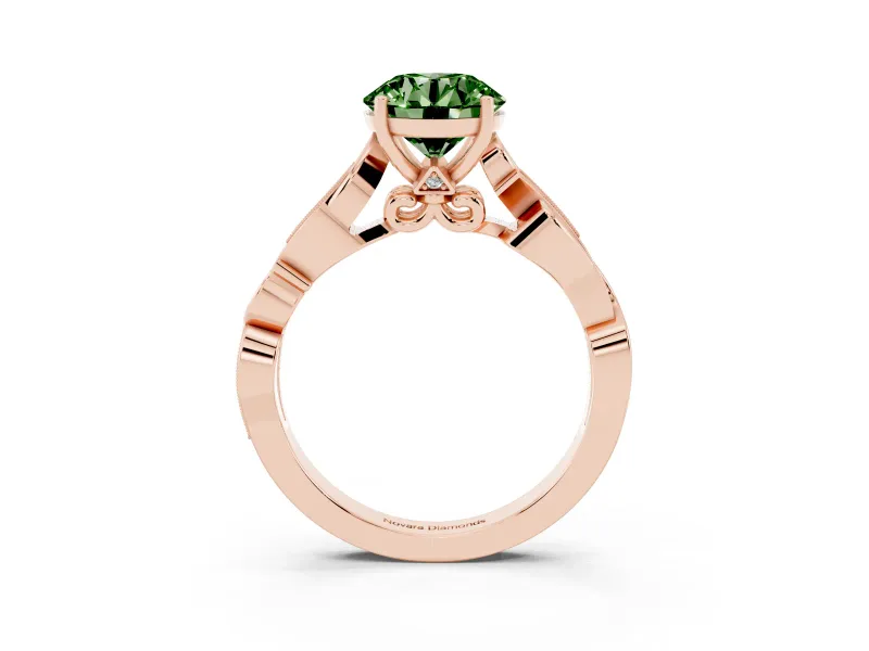 Round Vine Engagement Ring Setting for a Fancy Green Lab-Grown Diamond | Rose Gold