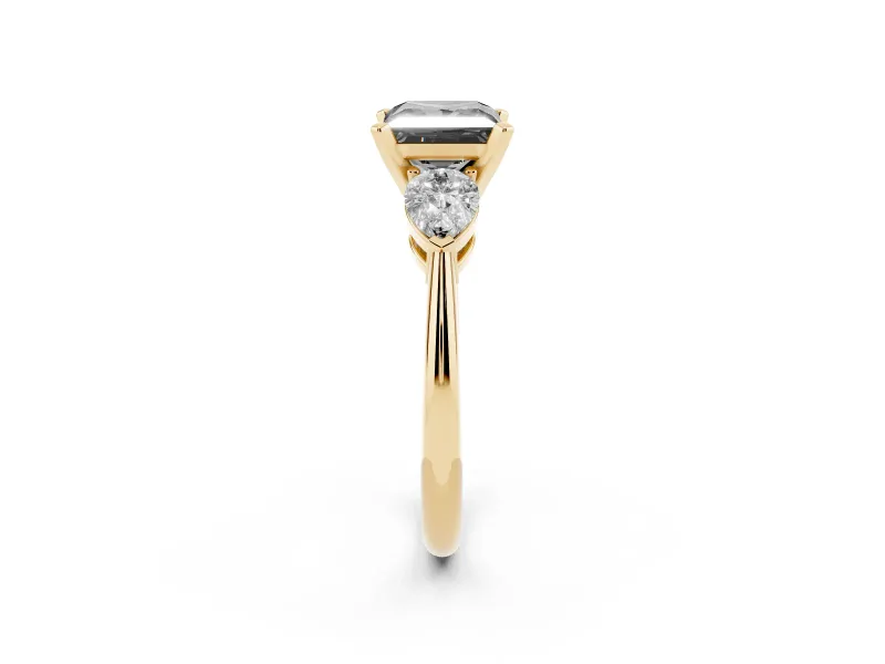 Princess Cut Three-Stone Engagement Ring Setting for a Black Center | Pear Side Stones | Yellow Gold