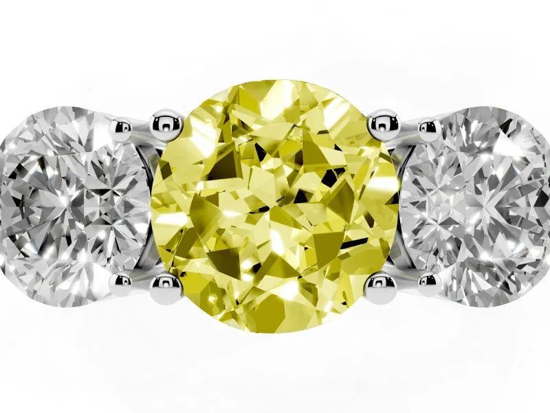 Round Three Stone Engagement Ring Setting for a Fancy Yellow Lab-Grown Diamond | Large Round Side Stones | Platinum