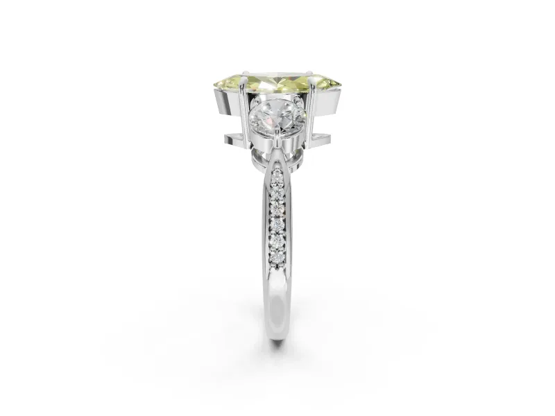 Marquise Three Stone Engagement Ring Setting for a Fancy Yellow Lab-Grown Diamond | Tapered Pave Band | Sterling Silver