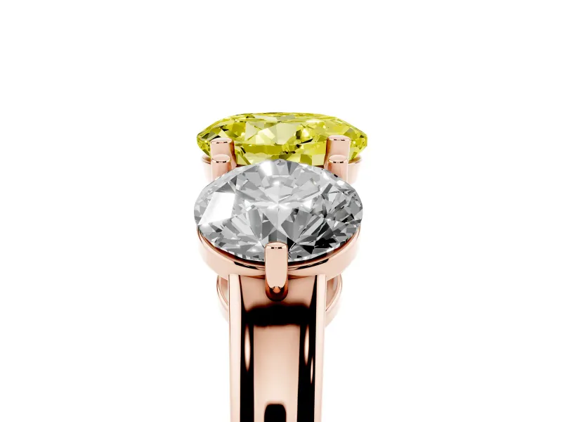Round Three Stone Engagement Ring Setting for a Fancy Yellow Lab-Grown Diamond | Large Round Side Stones | Rose Gold