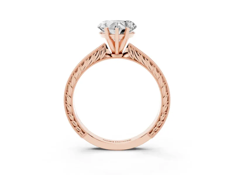 Heart-Shaped Engraved Solitaire Engagement Ring Setting | Milgrain Edges | Rose Gold