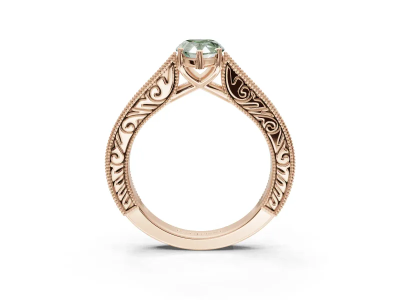 Pear-Shaped Vintage Engagement Ring Setting for a Fancy Green Lab-Grown Diamond | Rose Gold - Design NV-24644