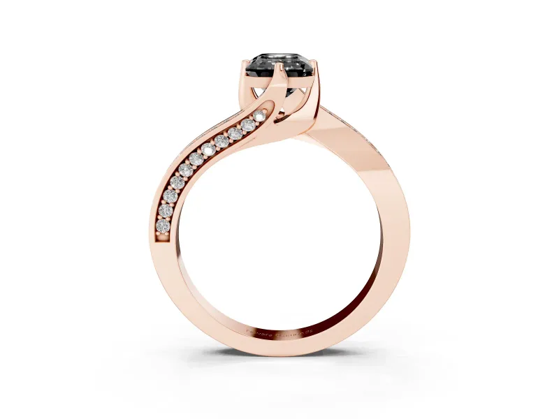 Emerald Cut Bypass Pavé Engagement Ring Setting for a Black Center | Swept Shoulders | Rose Gold