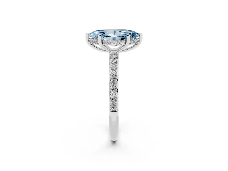 Fancy Blue Marquise Cut Diamond Pavé Band Ring Set in Silver with Prong-Set Center Stone