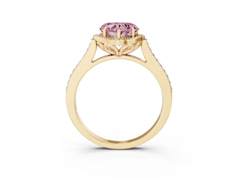 Heart-Shaped Petal Tip Halo Engagement Ring Setting for a Fancy Pink Lab-Grown Diamond | Pavé Band | Yellow Gold