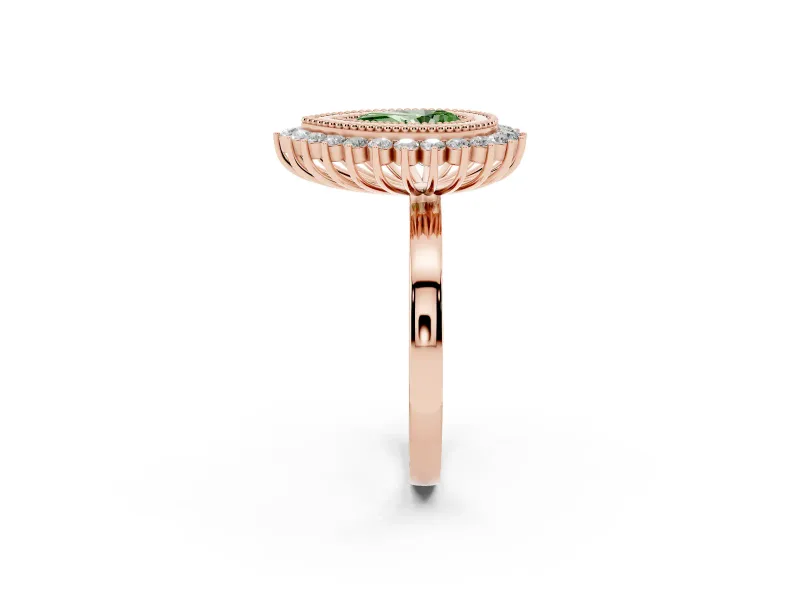 Pear-Shaped Bezel Halo Engagement Ring Setting for a Fancy Green Lab-Grown Diamond | Rose Gold