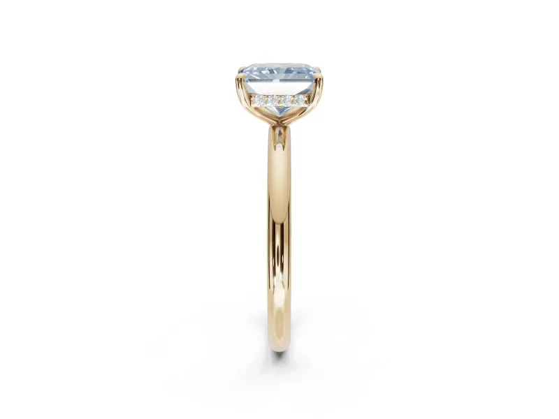 Radiant Cut Hidden Halo Ring Setting for a Fancy Blue Lab-Grown Diamond | Yellow Gold