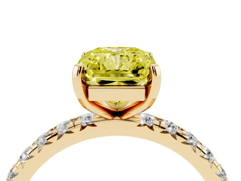 Radiant Cut Pavé Solitaire Engagement Ring Setting for a Fancy Yellow Lab-Grown Diamond | Yellow Gold