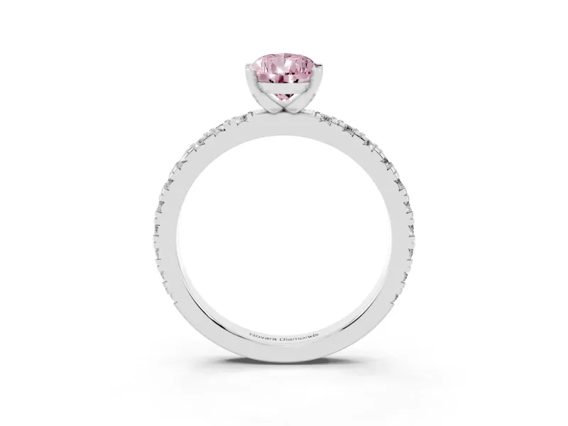 Fancy Pink Pear Cut Diamond Pavé Band Solitaire Set in White gold with Prong Setting