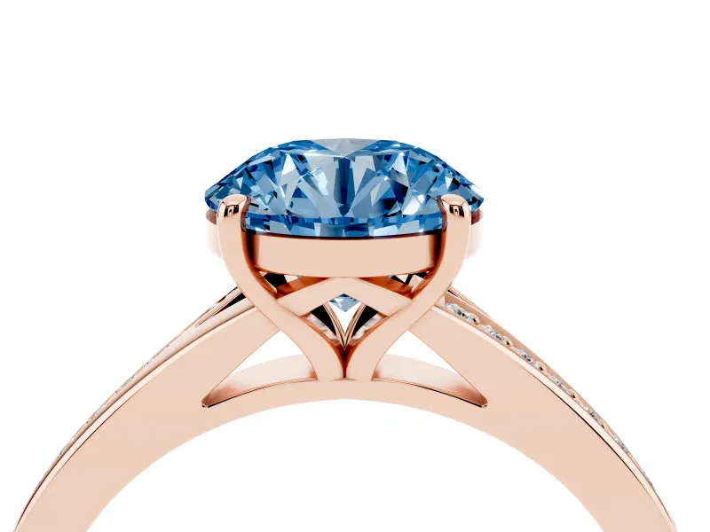 Round Pave Solitaire Engagement Ring Setting for a Fancy Blue Lab-Grown Diamond | Sweeping Shoulders | Rose Gold